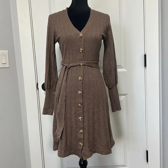 NWT Lucky Brand Long Sleeve Button Front Knit Dress Knee Length size Small - Picture 1 of 6